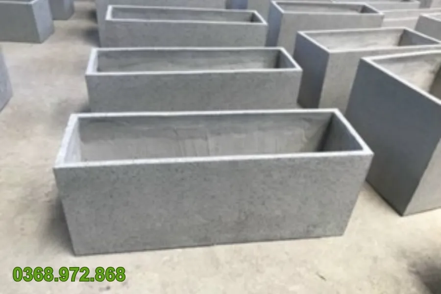 Chậu Xi Măng Đá Mài hình chữ nhật dài cho hàng cây cảnh